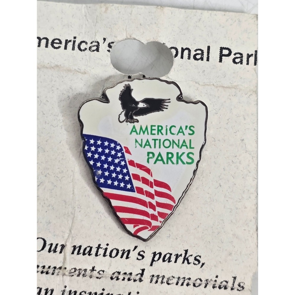 America's National Parks Bald Eagle USA Flag Vintage Souvenir Travel Lapel Pin